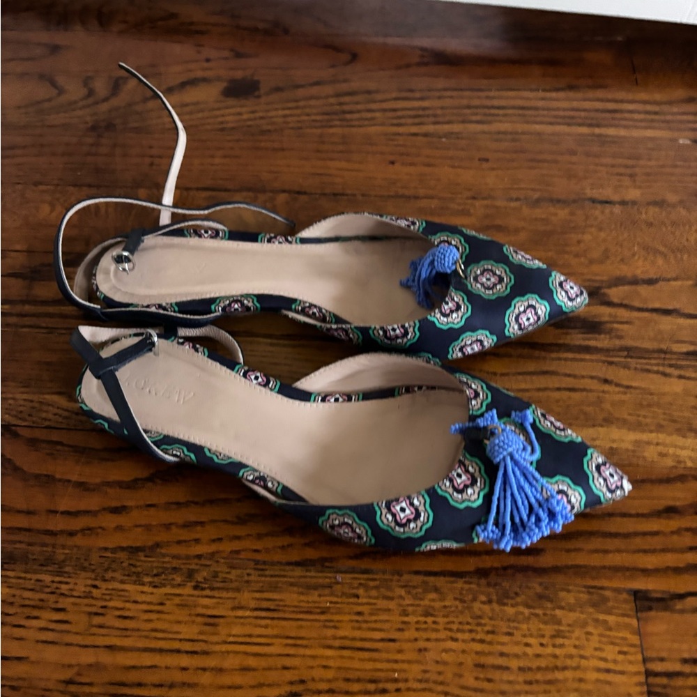 J. Crew Blue and Green Flats with Tassels